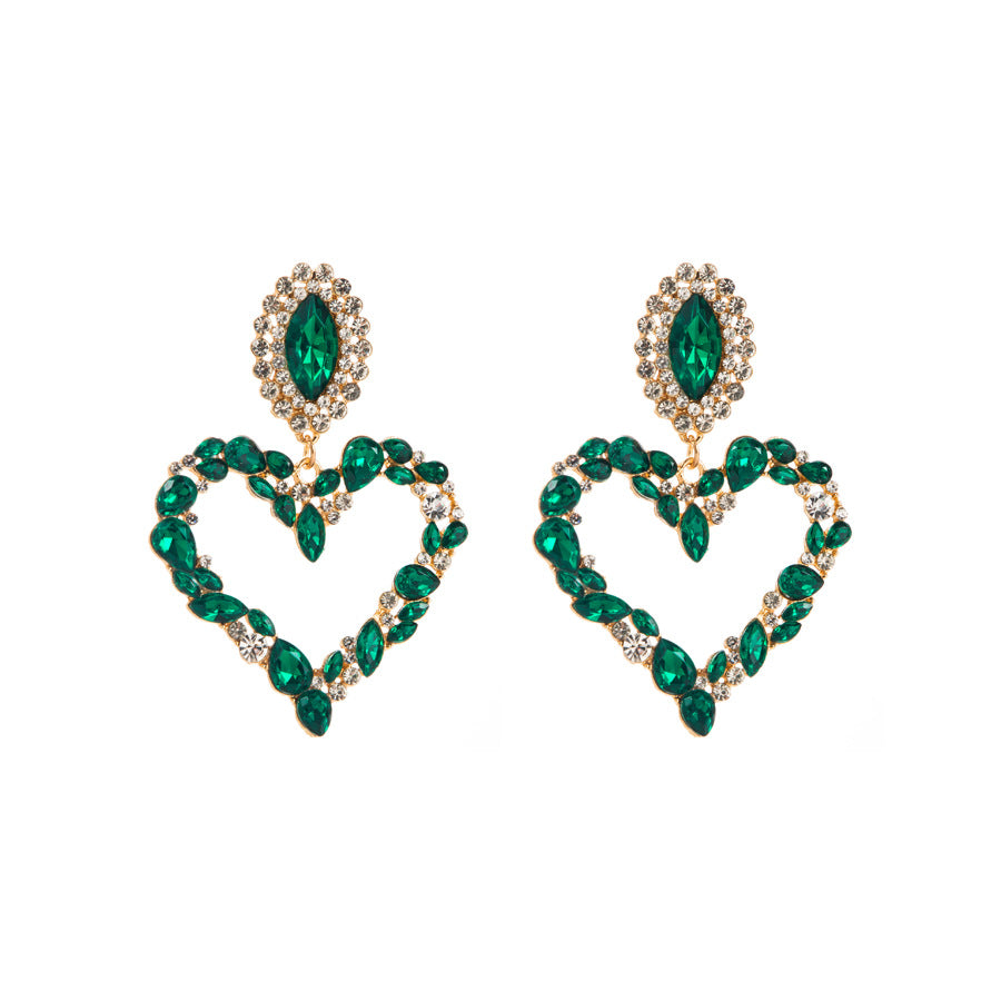 Wholesale Popular Heart-shaped Alloy Inlaid with Colored Diamonds Retro Temperament Exaggerated Super Shiny Full Diamond Earrings